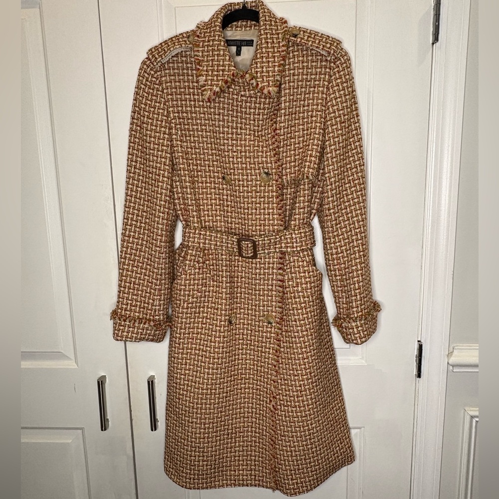 Lafayette 148 New York Tweed Trench Coat Belted Size 12